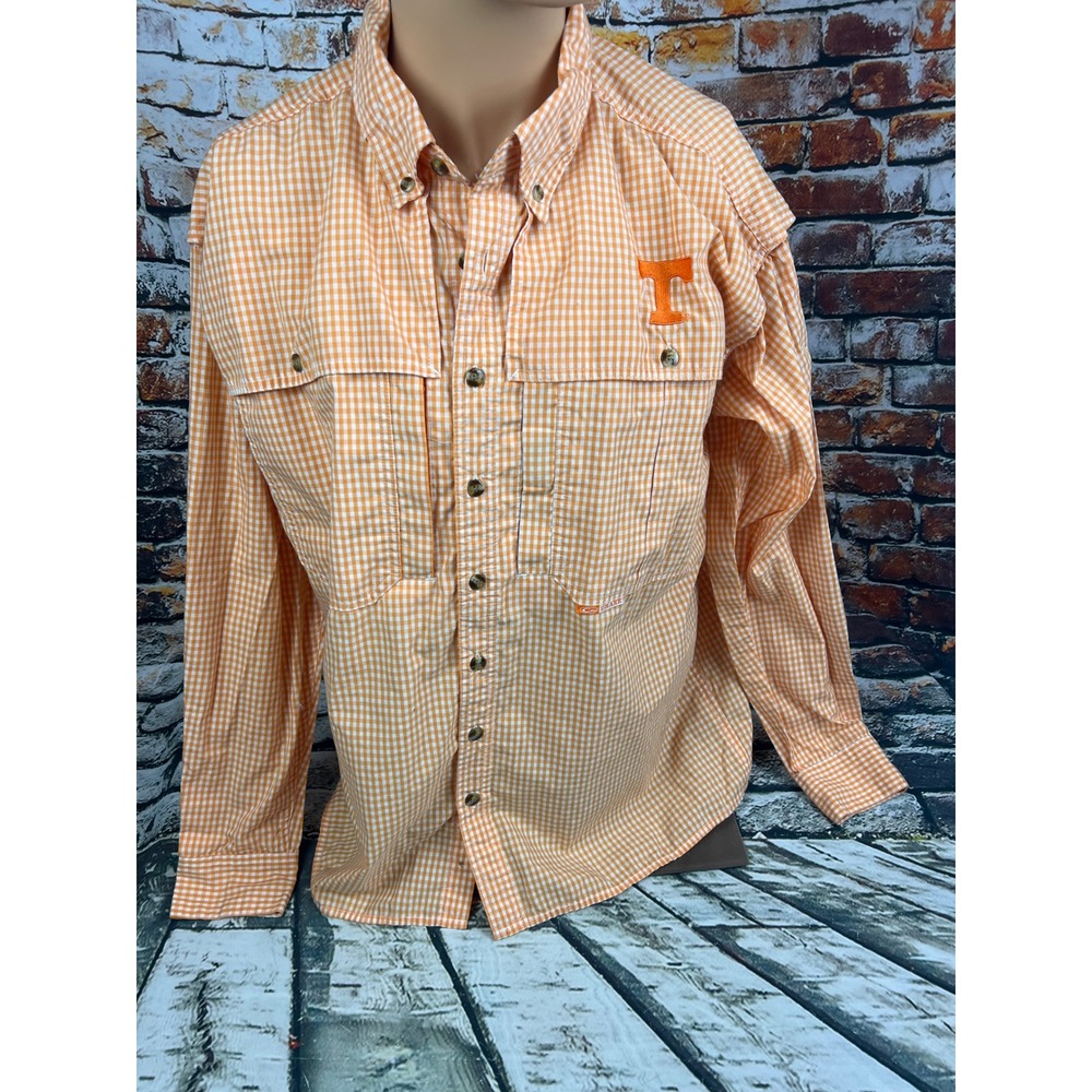 Drake Waterfowl Tennessee Volunteers Mens M Orange Gingham Fishing Shirt Power T